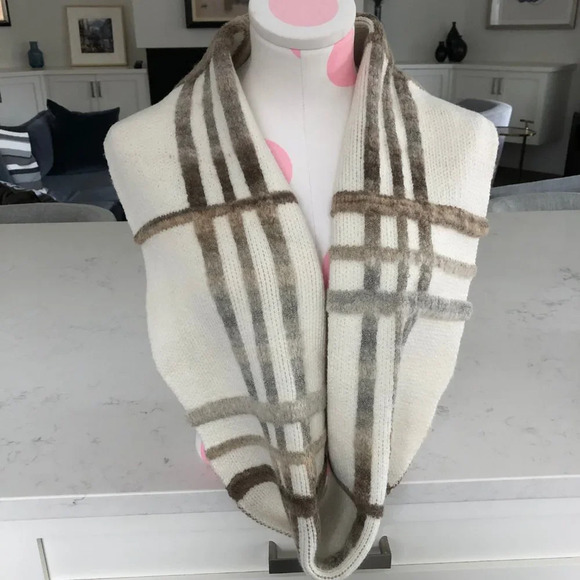 Max Mara Weekend Wool Blend Infinity Scarf Cream Tan Brown Gray Sz OS NWOT - Picture 5 of 11